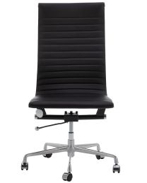 Replica Charles Eames Black Leather Office Chair - High Back with No Armrest