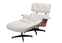 Replica Charles Eames Lounge and Ottoman (Rosewood and White Leather)