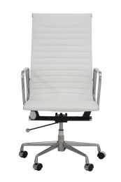 Replica Charles Eames White Leather Office Chair - High Back with Arms