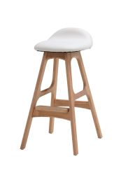 Replica Erik Buch Bar Stool 67 cm in White Leather and Timber