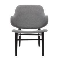Timber lounge chair painted black with a light grey cashmere fabric.  A replica Ib Kofod lounge chair from the 1950's.