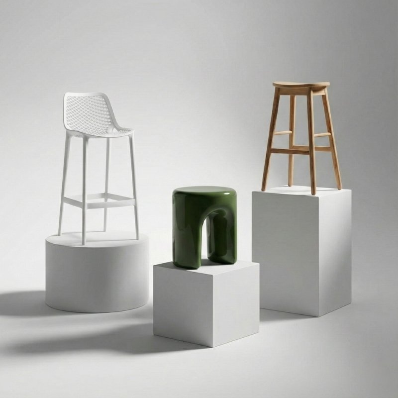 The 2026 Stool Edit featuring the Solid Ash Scandinavian Stool, Replica Tooth Stool, and Ozone Outdoor Stool.