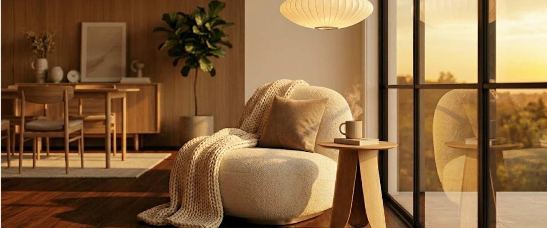 A cozy winter morning in a beautifully styled Australian home, showcasing premium, in-stock living room furniture and layered textures.