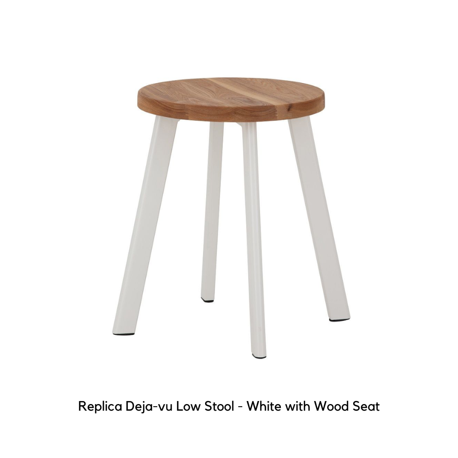 Replica Deja-vu Low Stool - White with Wood Seat