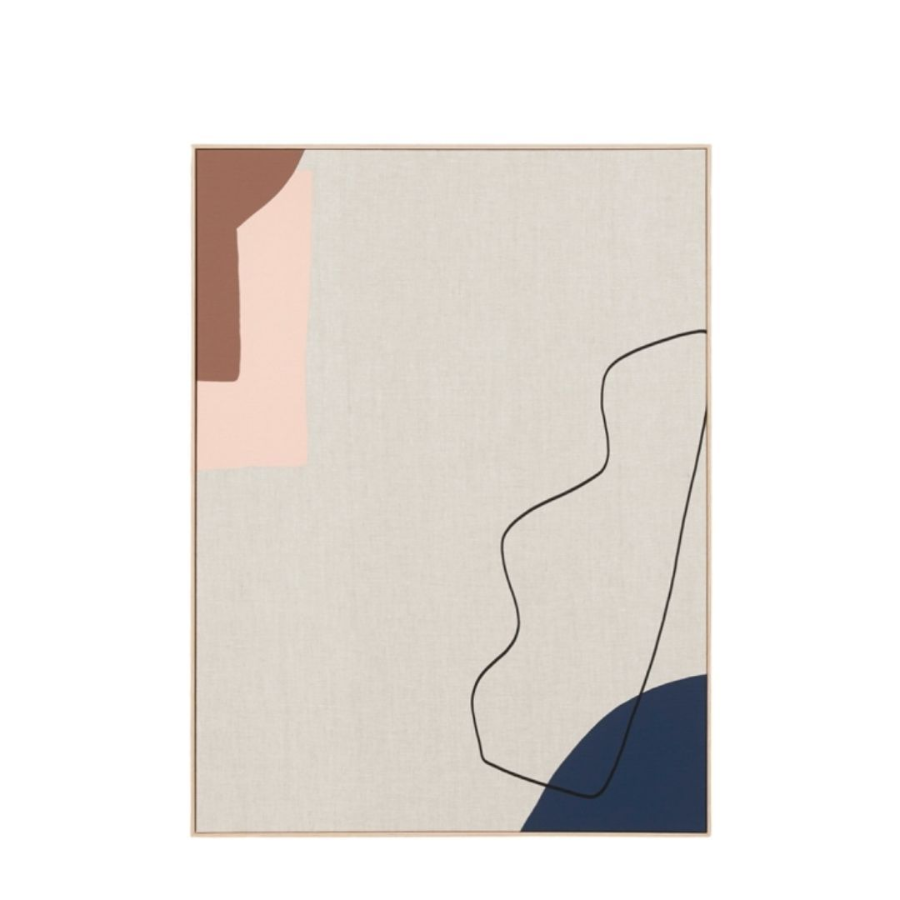 Arles Toffee 2 Framed Screen Print Arles Toffee number 2 Abstract print with block colours of toffee, navy, and dusk on a natural Linen Fabric with Timber Frame