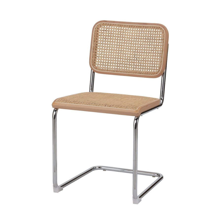 Replica Cesca Dining Chair Chrome Steel Frame with Ash Timber and Rattan Seat and Back Rest