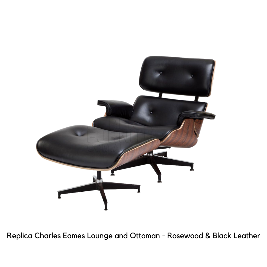 Replica Charles Eames Lounge and Ottoman - Walnut with Black Italian Leather