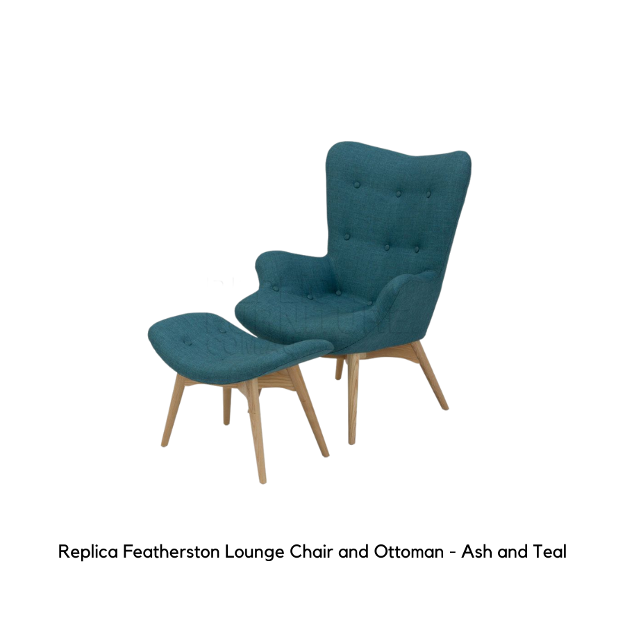Replica Featherston Lounge Chair and Ottoman Teal Mid Century Lounge Chair