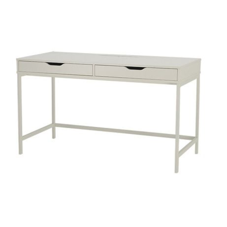 Modern White Timber Desk with two drawers and a minimalist steel frame
