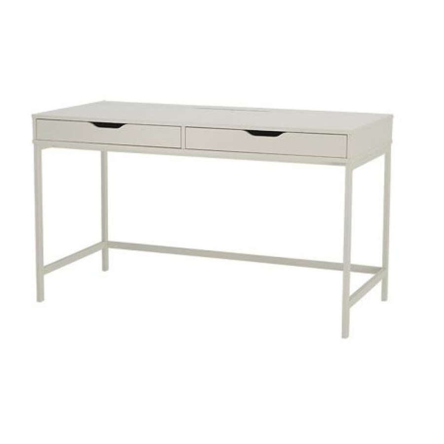 Hutton Desk Modern White Timber Desk with two drawers and a minimalist steel frame