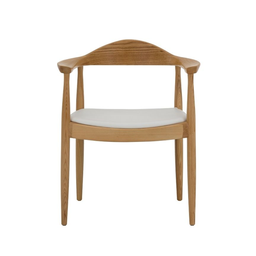 Replica Hans Wegner Round Chair Replica Hans Wegner Round Chair with Ash Timber Frame and White Cushioned PU Seat Pad