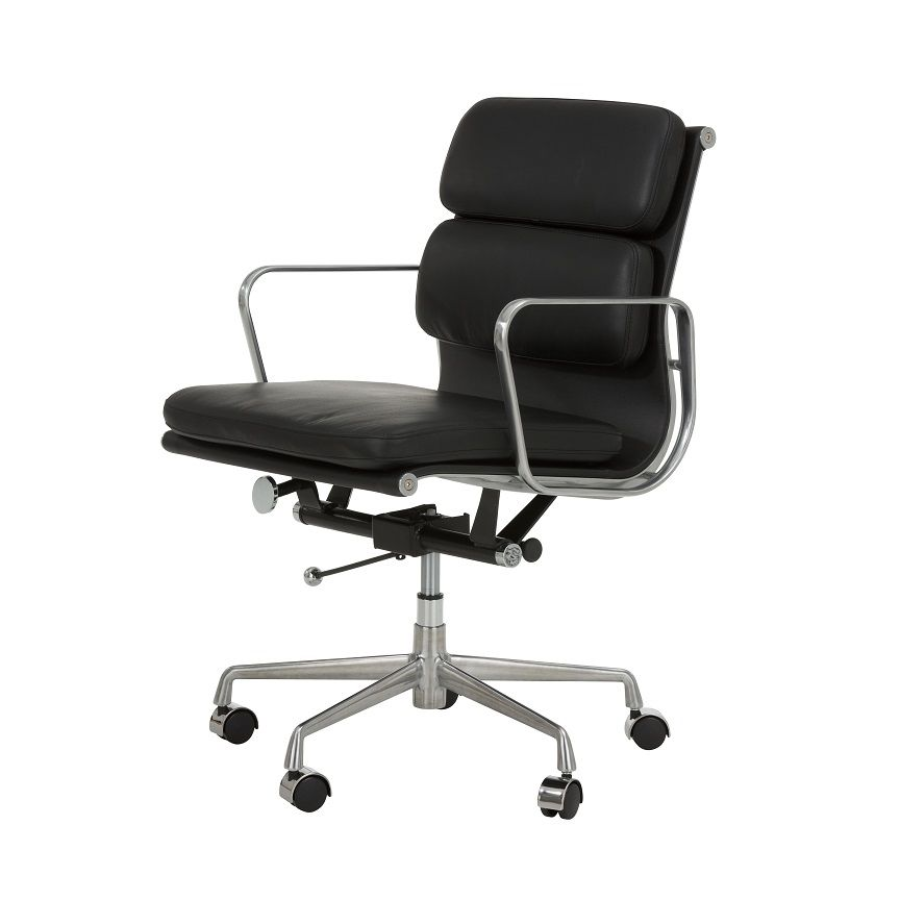 Replica Charles Eames Black Office Chair with Cushioned Back and Seat Pad, Aluminium Arm rests and Seat Frame with adjustable height 
