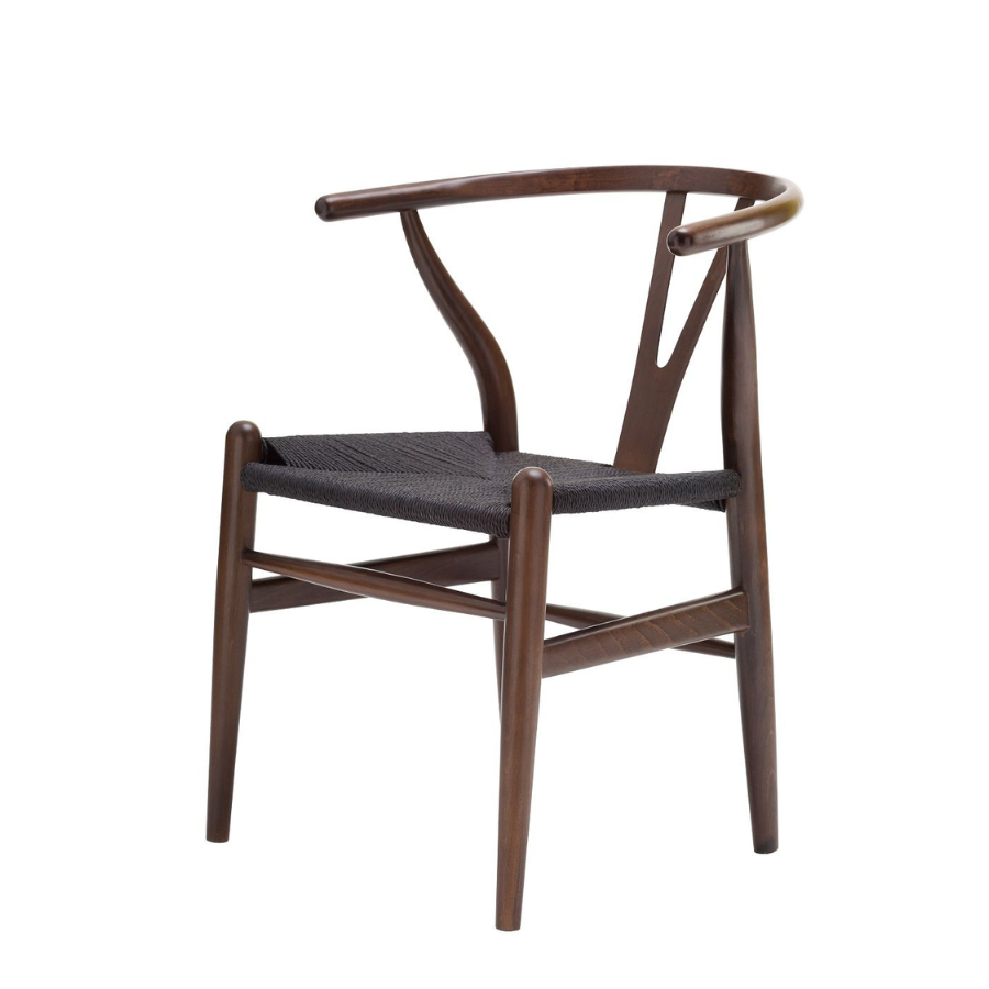 Replica Hans Wegner Wishbone Chair Dark Walnut with Black Cord Seat