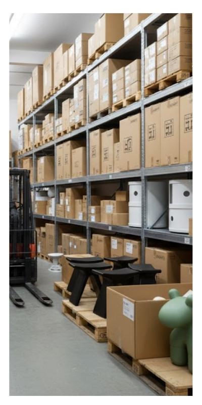 Warehouse image showing Replica Furniture held in stock for immediate dispatch to Melbourne customers.