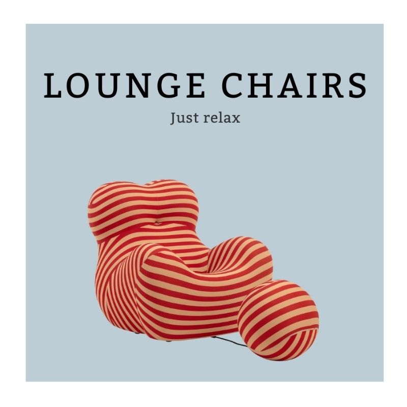Iconic Comfort: Explore Replica Lounge Chairs and Sofas. Red and beige striped fabric Replica Up Lounge Chair, highlighting soft texture and iconic design.