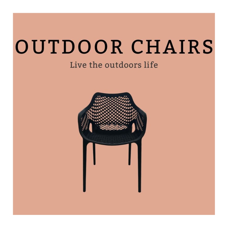 Shop Weather-Resistant Outdoor Chairs for Your Patio. Black meshed plastic chair, emphasizing UV-resistant outdoor seating.
