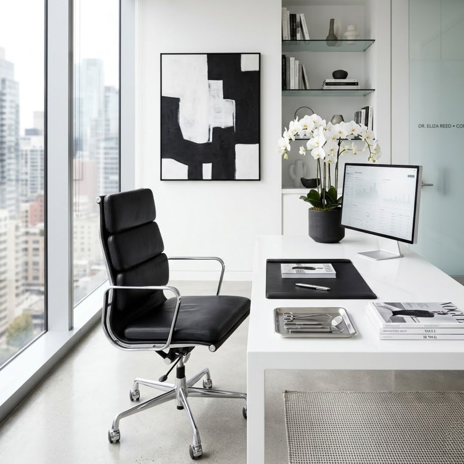 A professional medical consulting room featuring a premium Replica Charles Eames office chair.