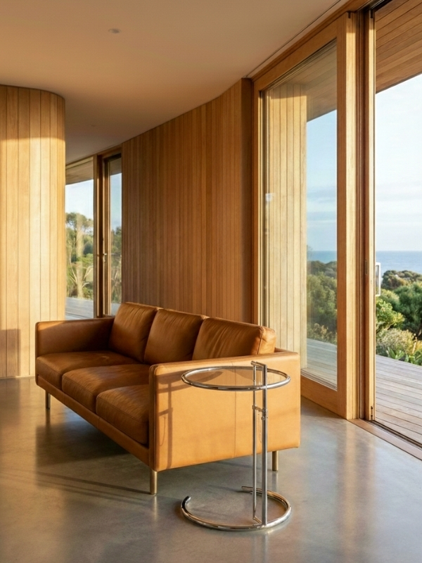 Shop the adjustable Replica Eileen Gray Table. Replica Eileen Gray Side Table in chrome and glass, adjusted to fit over a modern sofa arm.