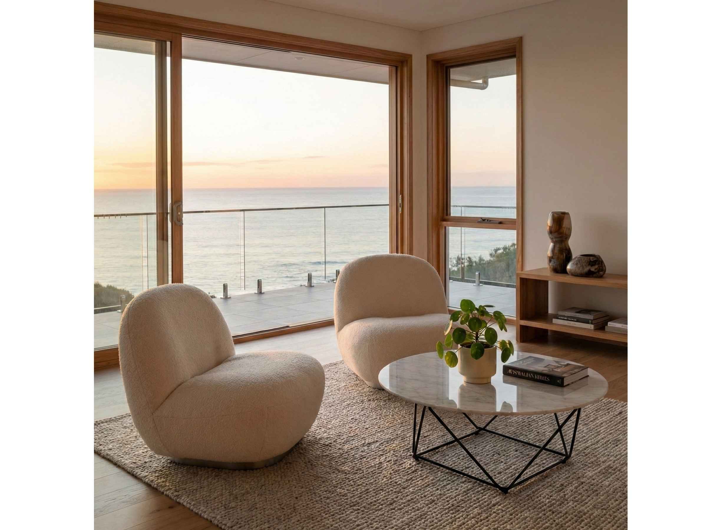 View the Replica Pacha Lounge Chair in Boucle. White boucle Replica Pierre Paulin Pacha Chair highlighting soft texture and organic curves.