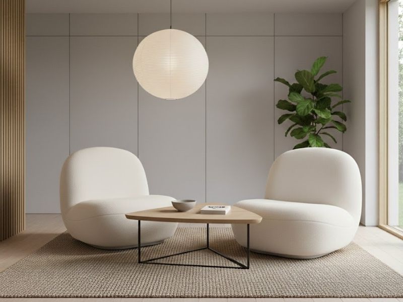 White boucle Replica Pacha Lounge Chair, adding soft texture and organic curves to a modern room.