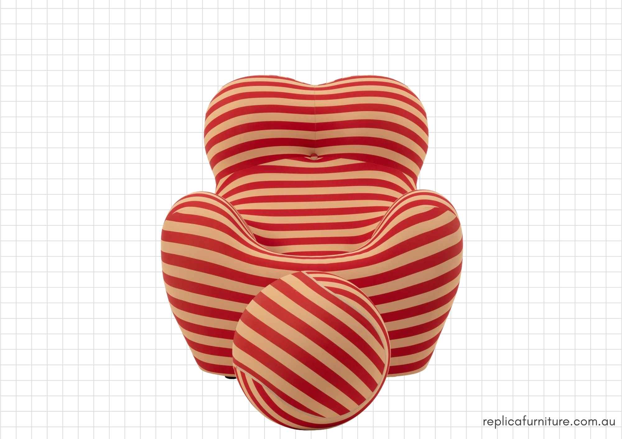 Striking red and beige striped fabric Replica Up Lounge Chair by Gaetano Pesce and matching ottoman.